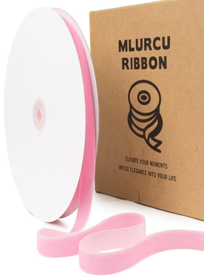 Mlurcu Pink Velvet Ribbon 5/8 Inch 25 Yds Vintage Thin Light Pink Velvet Ribbon for Christmas Tree, Gift Wrapping, Garland & Wreath Bows Making, Sewing Trim, DIY Crafts, Valentine's Day Wedding & Home Decor - Image 1